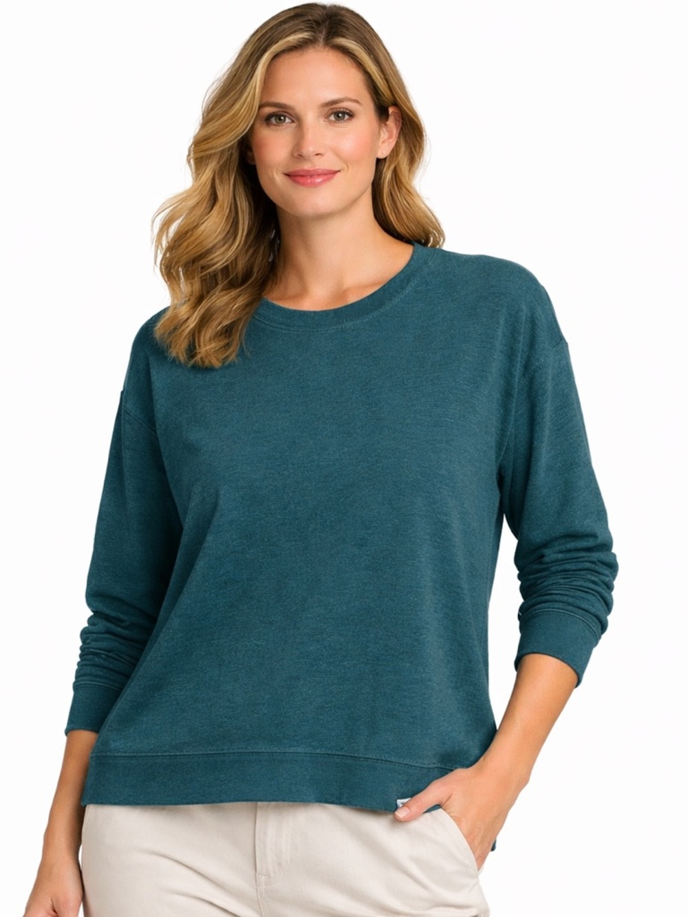 Orvis Womens Teal Heather Modal Blend Crew Neck Sweatshirt Medium Relaxed Fit